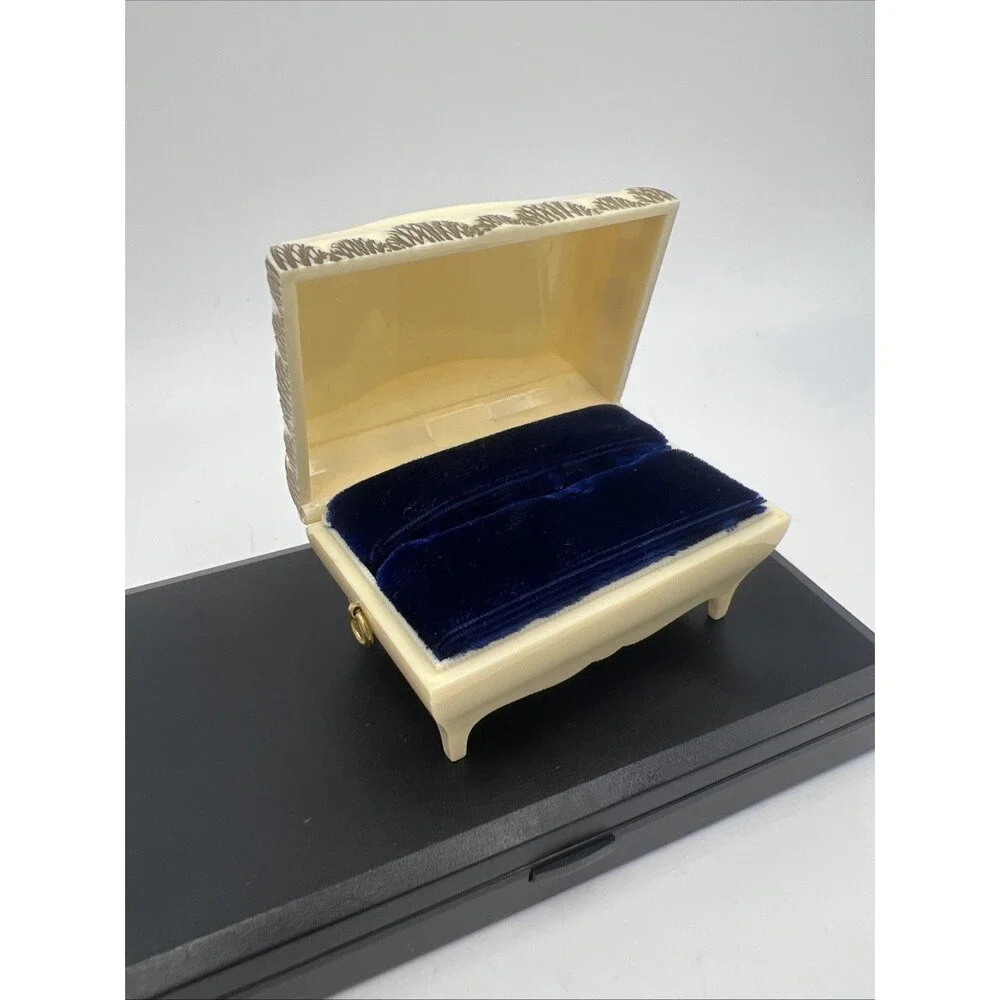 Vintage Art Deco Celluloid Ring Presentation Box Blue Velvet interior Ornate
